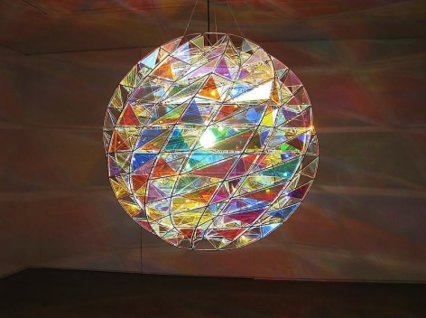 Olafur Eliasson. Emotional activity sphere, 2010. Metal, color effect filter glass, light, wire, Diameter 113.8 cm