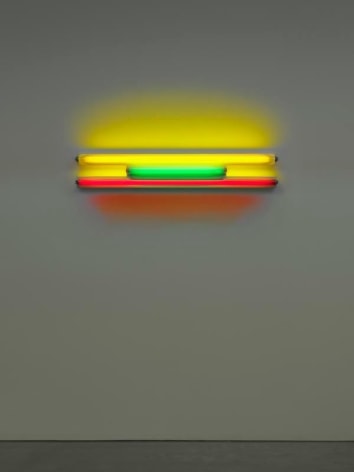 Dan Flavin. untitled, 1995.&nbsp;Yellow, green, and red fluorescent light, 4 ft. (122 cm) wide.&nbsp;&copy; 2018 Estate of Dan Flavin / Artists Rights Society (ARS), New York. Courtesy David Zwirner and PKM Gallery.