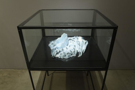 Minouk Lim. Liquide CommuneⅠ, 2011.&nbsp;Thermo foam, paraffin, synthetic fur, cuttlefish bone in steel and glass vitrine, 124 x 79 x 74 cm (sculpture 19.5 x 53 x 46 cm).&nbsp;Courtesy of the artist &amp;amp; PKM Gallery.