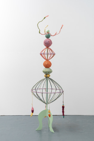 Young In Hong,&nbsp;Parrot Palace, 2024, Colour rope, threads, stainless wire, glass, metal (steel), 170 x 50&nbsp;x 50 cm.