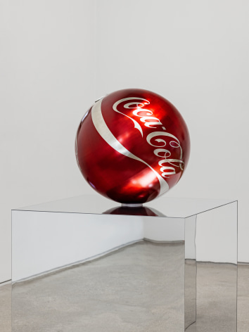 Wonwoo Lee, Fat coke, 2023. Stainless steel, aluminum, paint, ⌀ 40 cm., Courtesy of the artist &amp;amp; PKM Gallery.