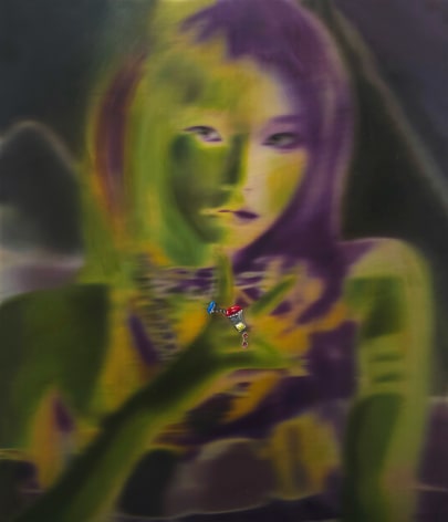 Cody choi, The Girl #12.32, 2025., Oil, Ink, Print on Artificial Marble, 70 x 60cm.