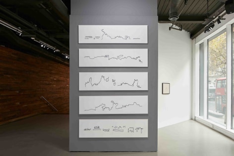 Young In Hong, Prayers No 1-39, 2017. 39 Embroidered score on cotton, sound installation, 42 x 160 cm (each)., Courtesy of the artist &amp;amp; PKM Gallery. Photo Credit: Korean Cultural Centre UK.&nbsp;