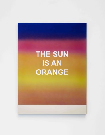 Wonwoo Lee, THE SUN IS AN ORANGE (Edition of 5 + 1AP), 2023. Stainless steel super mirror, steel, paint, silkscreen,, 120 x 90 cm. Courtesy of the artist &amp;amp; PKM Gallery.