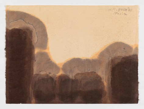 Yun Hyong-keun, Burnt Umber &amp;amp; Ultramarine, 1981. Oil on hanji, 48 x 65 cm., &copy; Yun Seong-ryeol. Courtesy of PKM Gallery.