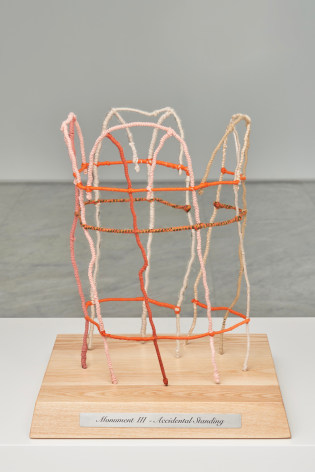 Young In Hong,&nbsp;Monument 3 - Accidental Standing, 2025.&nbsp;, Wire, textile strings, and wood,&nbsp;39.5 x 33 x 33 cm.&nbsp;
