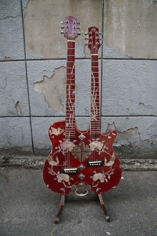 Bae Young-whan. The Way of Man - First&nbsp;Love&nbsp;3, 2007. Double guitar built with abandoned sewing machine cabinet, mother-of-pearl inlay, 110 x&nbsp;49 x 9 cm. &nbsp;