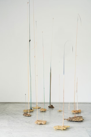 Koo Hyunmo, forest island,&nbsp;2024., Brass, wood, stainless steel,&nbsp;Dimensions variable.