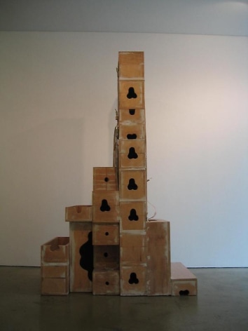 Cody Choi. Ego Shop, 1994. Wood and banding straps, 101.6 x 101.6 x 196 cm.&nbsp;Courtesy of the artist &amp;amp; PKM Gallery.