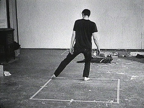 Bruce Nauman, Dance or Exercise in the Perimeter of a Square, 1967-1968. 16mm film, black and white, sound, 10 min. Distributed by Electronic Arts Intermix, New York, Courtesy of Sperone Westwater, New York.