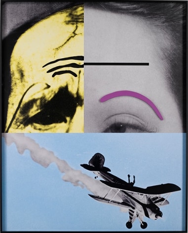 John Baldessari. Raised Eyebrows/ Furrowed Foreheads: Airplane Falling, 2008. Three dimensional archival print laminated with lexan and mounted on Sintra with acrylic paint, 183.5 x 147.6 x 10.1 cm. Courtesy Marian Goodman Gallery, New York.