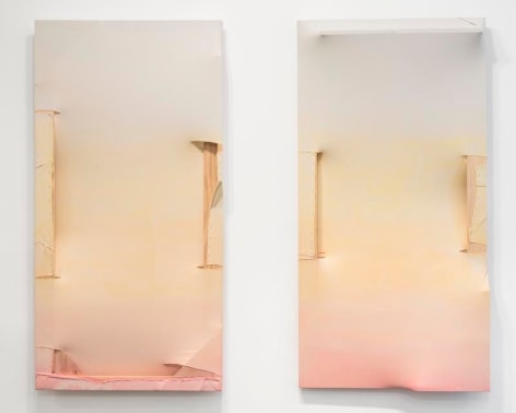 MARIA WALKER. Goodbye Brooklyn, 2015, Acrylic, unprimed canvas, wood, 88.9 x 175.2 x 14 cm each. Courtesy of the artist &amp;amp; PKM Gallery.