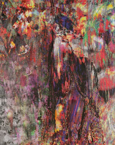 CODY CHOI. Stolen Data Animal Totem, Tiger#2 , 2018, Oil, UV Ink, mesh, cloth, 162.2 x 130.3 cm. Courtesy of the artist &amp;amp; PKM Gallery.