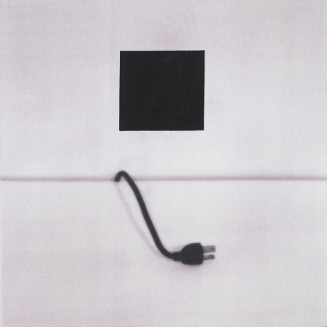 John Baldessari. Electric Cord(Male) : with Black Square, 1998.&nbsp;Archival ink-jet and acrylic paint on canvas, 120.7 x 120.7 cm. Courtesy of the artist &amp;amp; PKM Trinity Gallery.