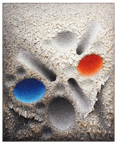 Kwang Young Chun. Aggregation08-D075Blue&amp;amp;Red, 2008, Mixed Media with Korean Mulberry paper, 163cm x 131cm. Courtesy of the artist &amp;amp; PKM Gallery.