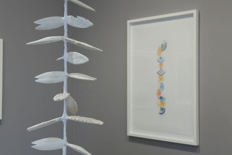 Minouk Lim. Yongbong-ri, 2011.&nbsp;Cuttlefish bones, metal, plaster, gauze, plastic fan, paraffin, 194 x 35 cm diameter; Espionage Ship, 2011.&nbsp;Pastel on paper, 137 x 97 x 4.5 cm (including frame).&nbsp;Courtesy of the artist &amp;amp; PKM Gallery.