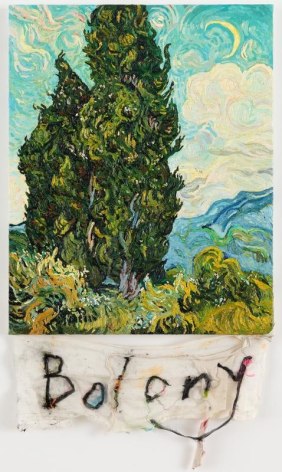 CODY CHOI. Episteme Sabotage-Bolony, 2014, Oil on canvas, cloth, thread, 86.3 x 48.2 cm. Courtesy of the artist &amp;amp; PKM Gallery.