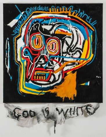 Cody Choi. Episteme Sabotage - God Is White, 2014. Oil on canvas, cloth, thread, 132 x 100 cm. Courtesy of the artist and PKM Gallery.