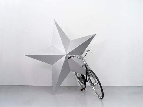 Wonwoo Lee. A riding we will go, 2014.&nbsp;Paint on stainless steel, and ready-made bicycle. 188 x 188 x 180 cm. Courtesy of the artist &amp;amp; PKM Gallery.