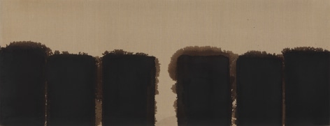 Yun Hyong-keun. Burnt Umber &amp;amp; Ultramarine &#039;91-#86, 1991, Oil on linen, 80 x 208 cm. Courtesy of PKM Gallery.