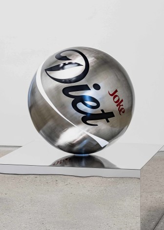 Wonwoo Lee,&nbsp;Fat coke (Diet), 2023. Stainless steel, aluminum, paint, ⌀ 60 cm., Courtesy of the artist &amp;amp; PKM Gallery.