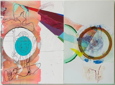 Young Do Jeong, Moving Target, 2010. Oil, enamel, acrylic, ink, spray paint, oil stick, and wood construction on canvas and panel, 103 x 137 cm. Courtesy of the artist and PKM Gallery.