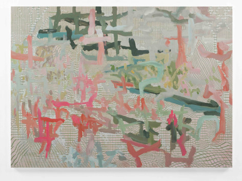 Toby Ziegler, Leach field, 2021. Oil, inkjet, and gesso on canvas, 140 x 193 cm., Courtesy of the artist &amp;amp; PKM Gallery.