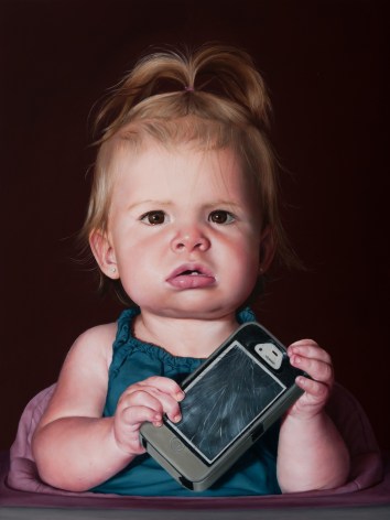 KATIE MILLER Baby with a Dead Phone  2014, oil on panel, 16 x 12 inches.