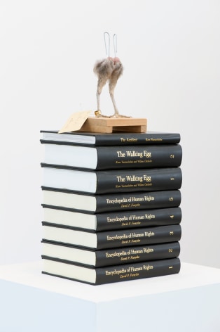 KOEN VANMECHELEN Natural Knowledge 2013, encyclopedia of human rights, chicken feet (Red Jungle Fowl), wood, 19.75 x 12 x 8 inches