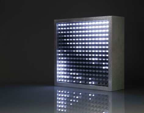 Leo Villareal  Bulbox 3.0  2004, light emitting diodes (LED), microcontroller, aluminum, 9 x 9 x 3.