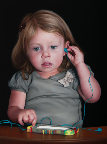 KATIE MILLER Girl with a Silent Phone  2014, oil on panel, 16 x 12 inches.