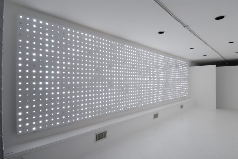 LEO VILLAREAL  Origin  2006, LEDs, circuitry, microcontrollers, aluminum and wood, 80 x 320 x 3 inches inches. Installation View: CONNERSMITH.
