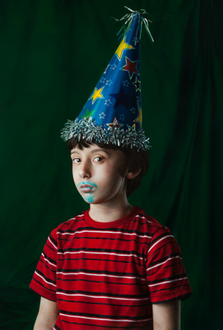 KATIE MILLER Youth in a Party Hat 2013, oil on panel, 34 x 23 inches.
