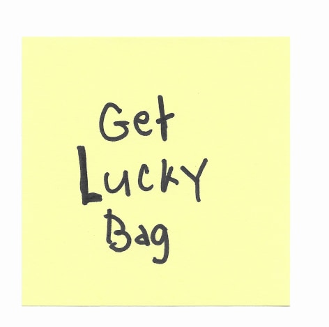 JOE OVELMAN  Post-it Series X (Get Lucky Bag)  ink on paper, 3 x 3 inches.