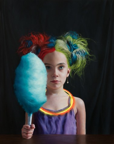 KATIE MILLER Girl with Bright Colored Hair 2013, oil on panel, 20 x 16 inches.