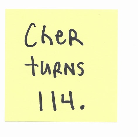 JOE OVELMAN  Post-it Series X (Cher turns 114)  ink on paper, 3 x 3 inches.