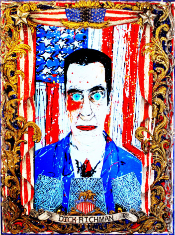 FEDERICO SOLMI  Dick Richman Wall Street Tycoon (video still)  2014, video painting, acrylic paint on plexiglass, gold and silver leaf, 1:38 video loop, 18 x 24 inches.