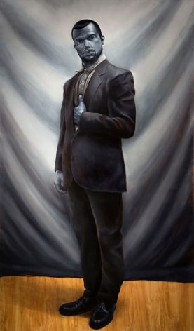 KYLE HACKETT Approbations Portrait 2013, oil on panel, 80 x 47 inches