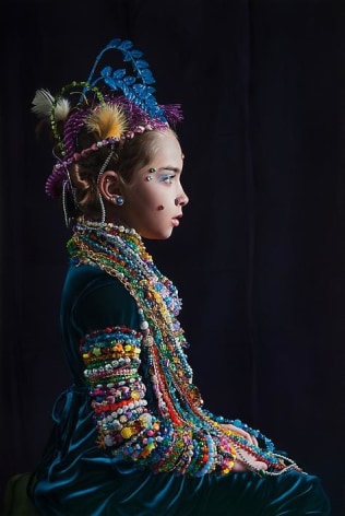 KATIE MILLER  A Young Lady Adorned with Beads 2013, oil on panel, 40.5 x 27.25 inches.