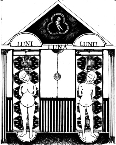 CHRISTINA MOST Tomb: Luna's Deceased Parents 2007, ink on paper, 13.5 x 11 inches.