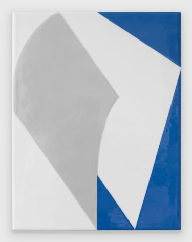 An abstract composition of two diamonds (grey, white) upon white and blue ground, shiny complexion