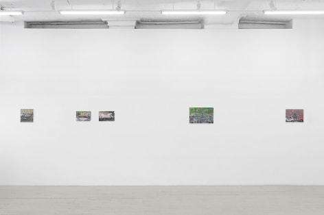 An installation image of 4 paintings by Nicholas Buffon hung on the wall