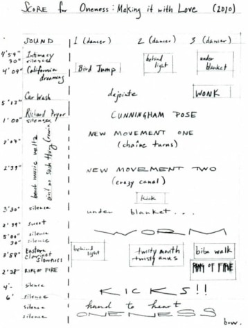 A white sheet of paper that is the performance score for the artwork in this exhibit.