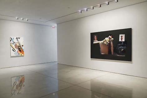 A photograph of two large works on canvas at Mary Boone Gallery