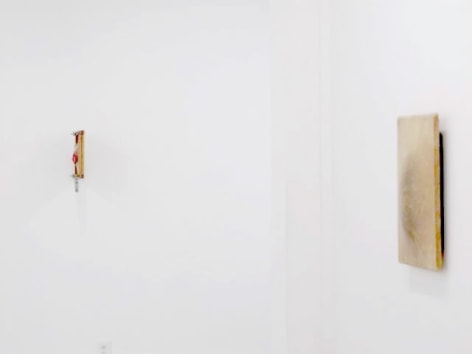 A photograph of 2 works hung on a white wall