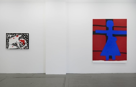 A photograph of two paintings on the right wall of the gallery: &quot;Nature&quot; on the left, and &quot;Crucifixion&quot; on the right.