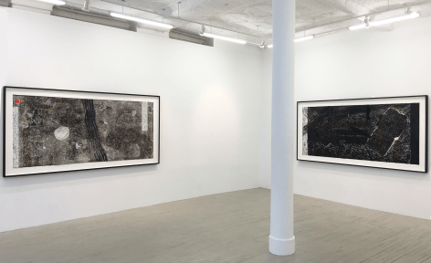 An installation view of 2 collographs by Kahlil Robert Irving
