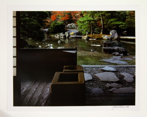 Garden view from the North Veranda of the Shokintei Pavilion. Earthen Hearths in the foreground, 1981-82