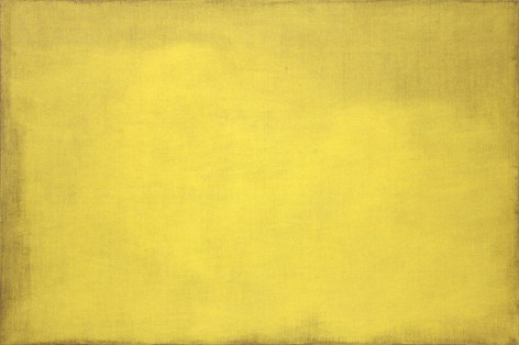 abstract painting with yellow distemper paint on linen - made by artist John Zurier