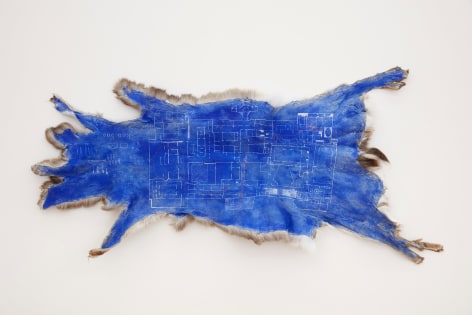 Nicholas Galanin Architecture of return, escape (Metropolitan Museum of Art), 2020 pigment and acrylic on deer hide 30 x 63 inches (76.2 x 160 cm) (NGA20-04)